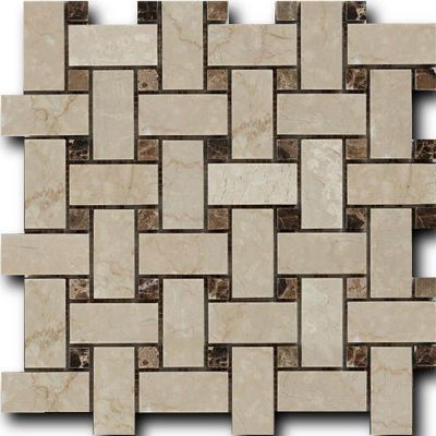 Мозаика Botticino Fiorito + Dark Imperador (3x6x1)/(1.5x1.5x1) 30.5x30.5 от Art&Natura (Италия)